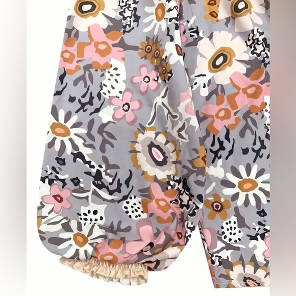 BOHO CHIC OFF SHOULDERS FLORAL PRINT ADJ DRAWSTRING LANTERN SLEEVE BLOUSE - Picture 5 of 5